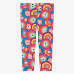 Girls Pink Cotton Circle Print Leggings