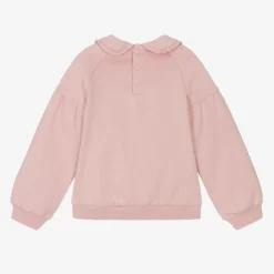 Girls Pink Cotton Collared Sweatshirt