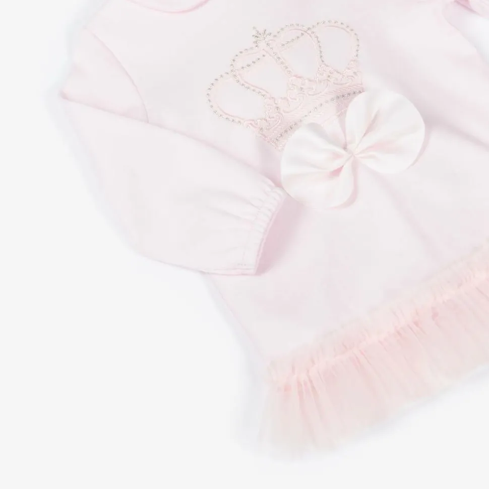 Girls Pink Cotton Crown Leggings Set