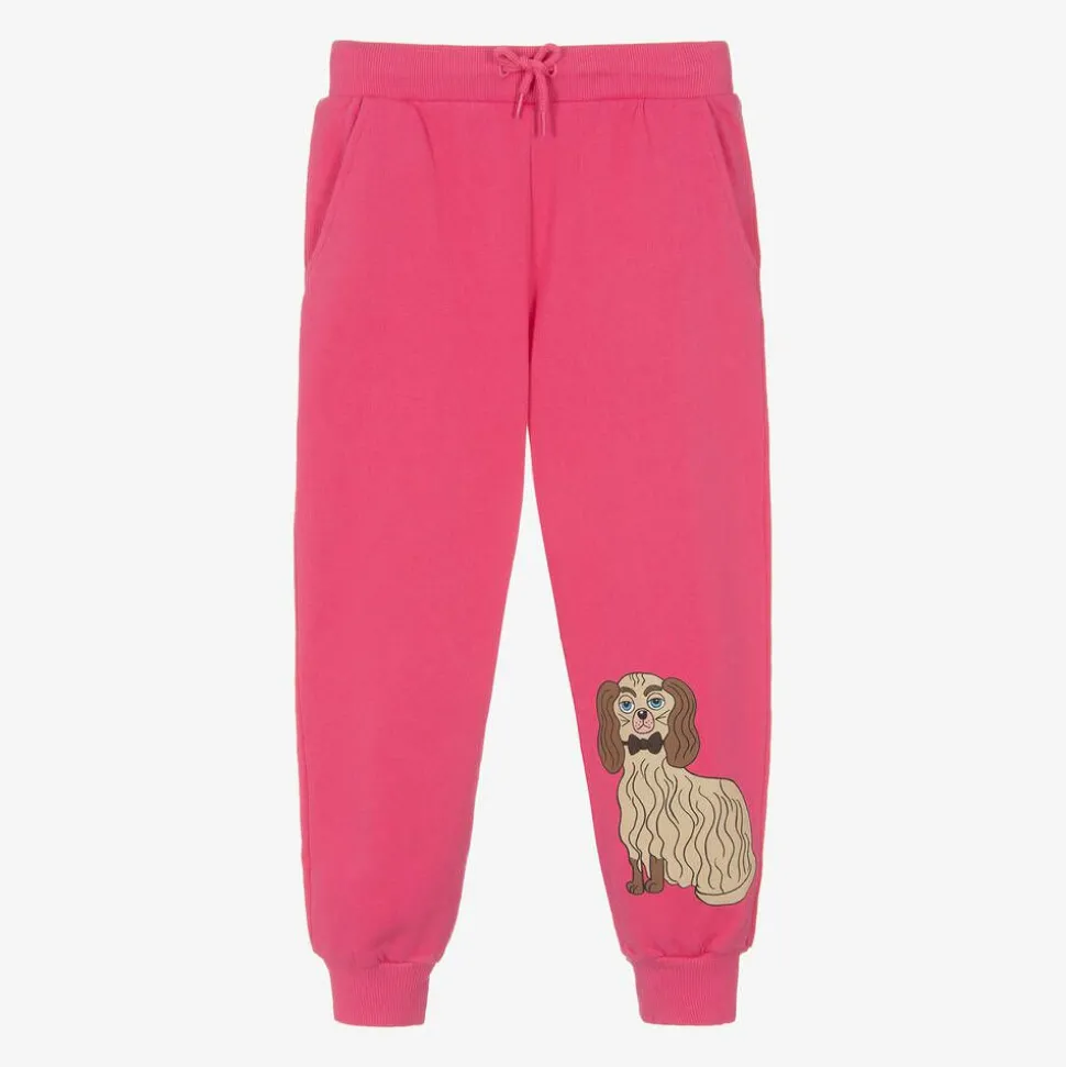 Girls Pink Cotton Dog Print Joggers