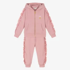 Girls Pink Cotton Frilled Tracksuit