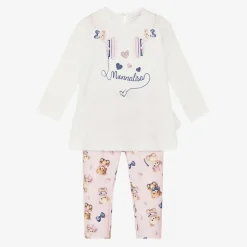 Girls Pink Cotton Headphones Leggings Set