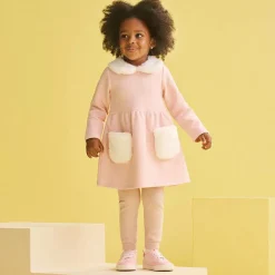 Girls Pink Cotton Herringbone Dress