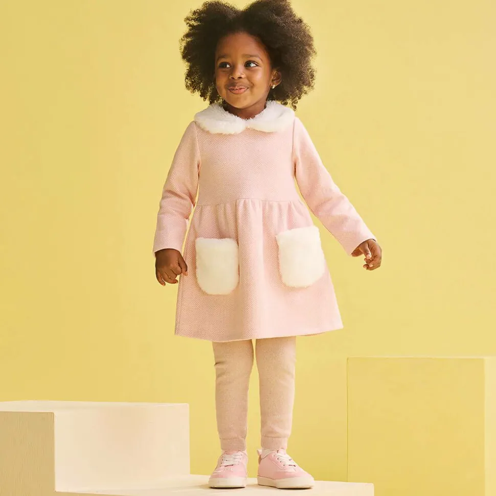 Girls Pink Cotton Herringbone Dress