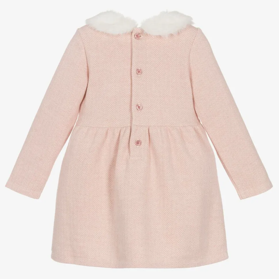 Girls Pink Cotton Herringbone Dress