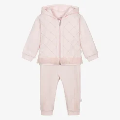Girls Pink Cotton Hooded Tracksuit