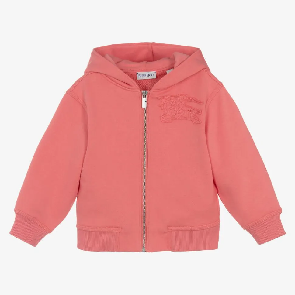 Girls Pink Cotton Hoodie