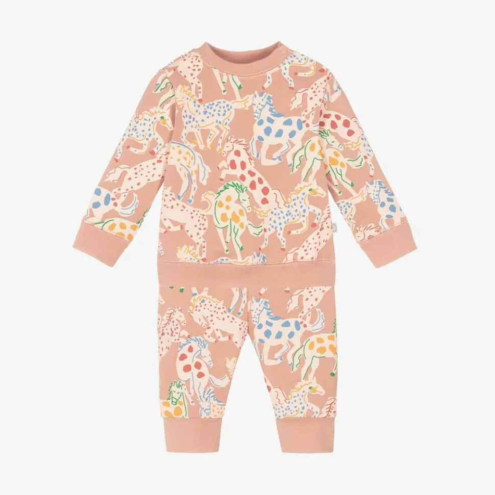 Girls Pink Cotton Horse Tracksuit