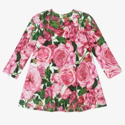 Girls Pink Cotton Jersey Floral Dress