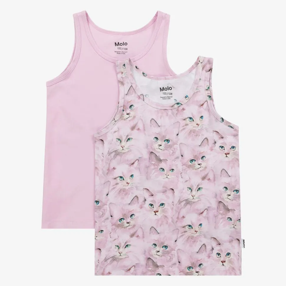 Girls Pink Cotton Kitten Vests (2 Pack)