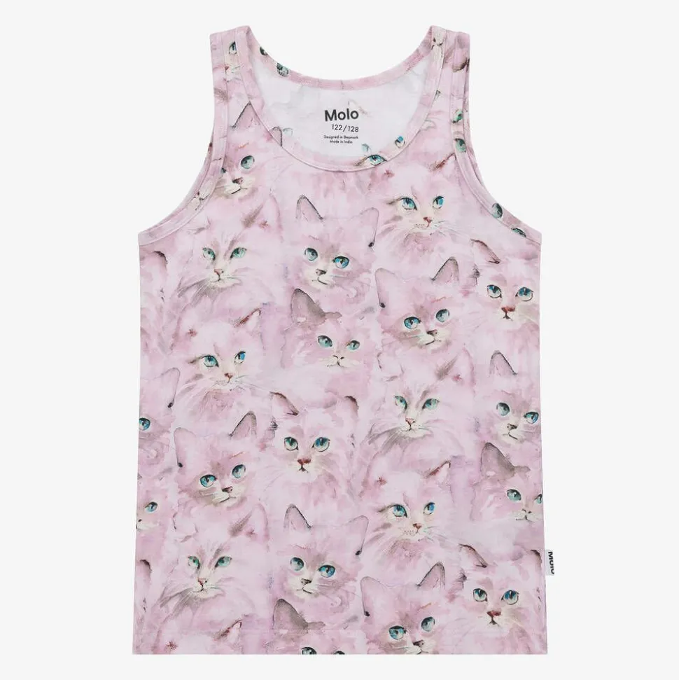 Girls Pink Cotton Kitten Vests (2 Pack)