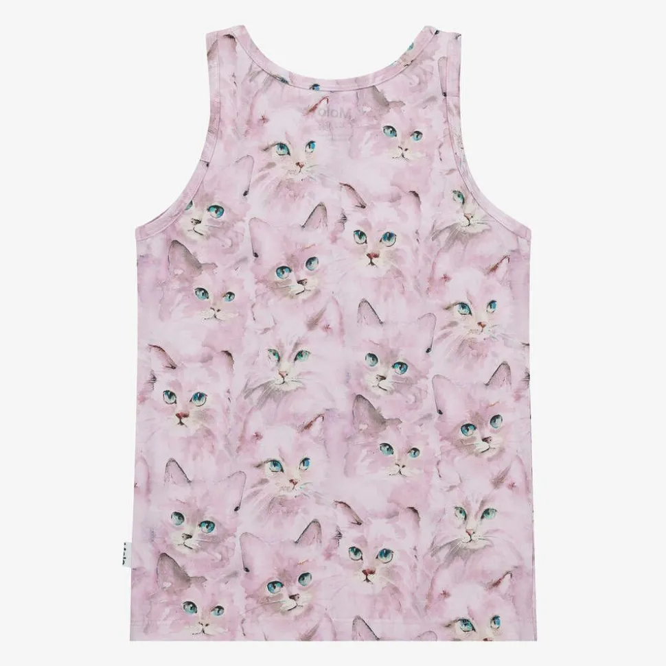 Girls Pink Cotton Kitten Vests (2 Pack)