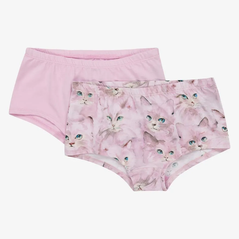 Girls Pink Cotton Kitten Knickers (2 Pack)