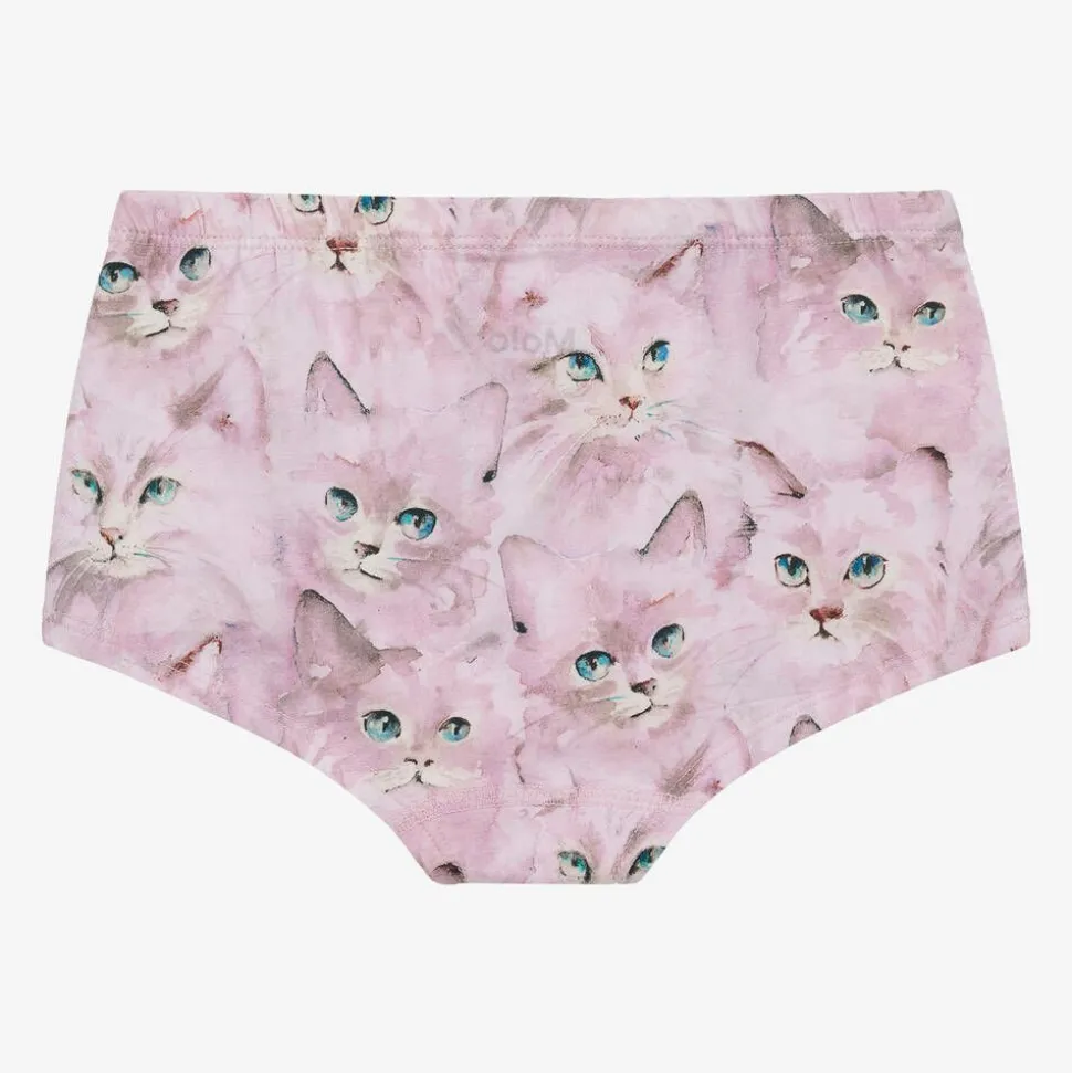 Girls Pink Cotton Kitten Knickers (2 Pack)