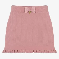 Girls Pink Cotton Knit Bow Skirt