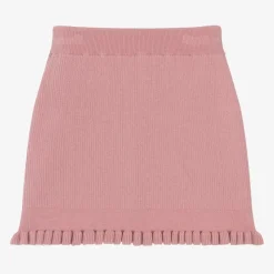 Girls Pink Cotton Knit Bow Skirt