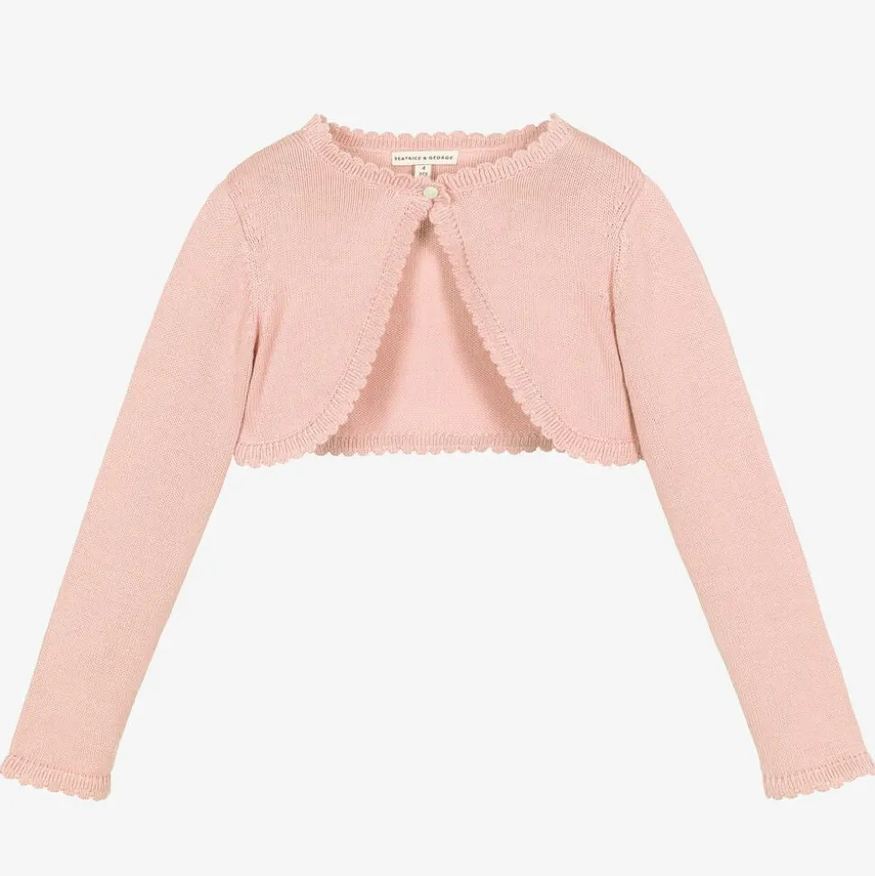 Girls Pink Cotton Knit Bolero Cardigan