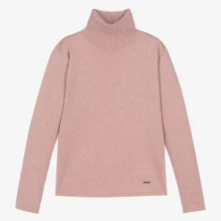 Girls Pink Cotton Knit Roll Neck Sweater