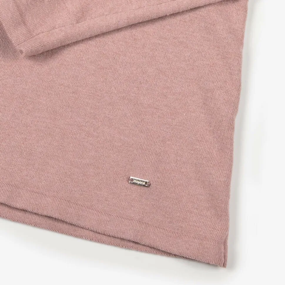 Girls Pink Cotton Knit Roll Neck Sweater