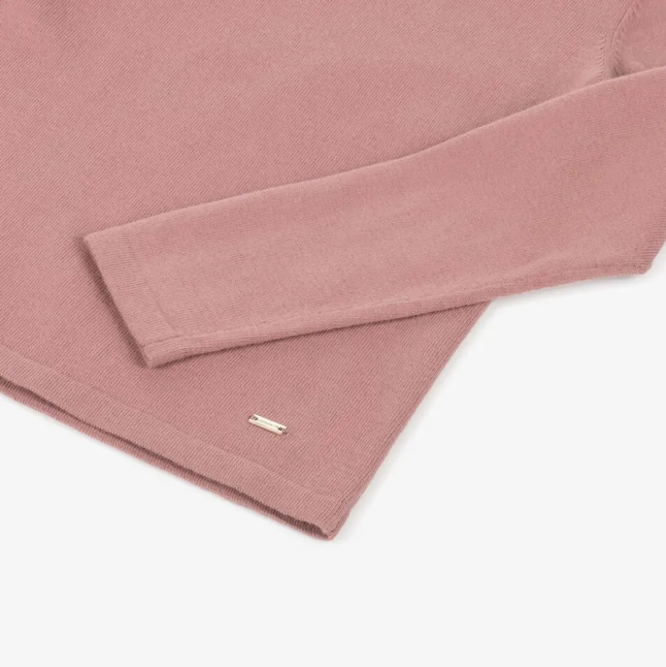 Girls Pink Cotton Knit Roll Neck Sweater