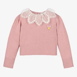 Girls Pink Cotton Knit Sweater