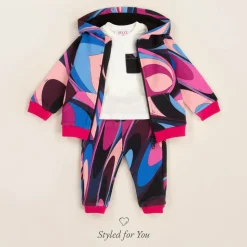 Girls Pink Cotton Onde Zip-Up Top