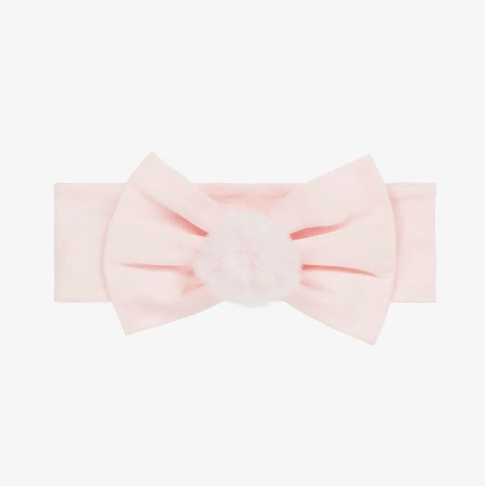 Girls Pink Cotton Pom-Pom Headband