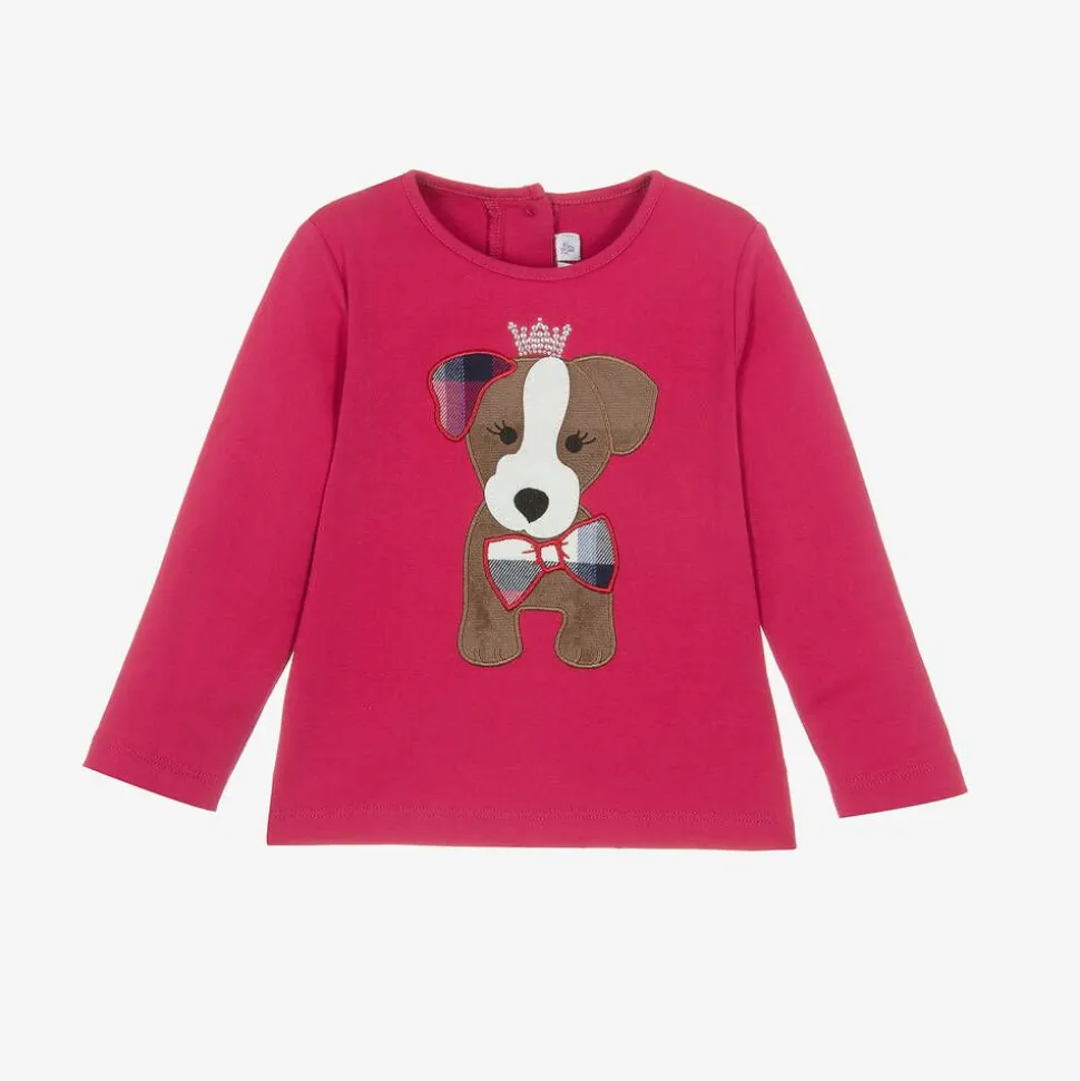 Girls Pink Cotton Puppy Top