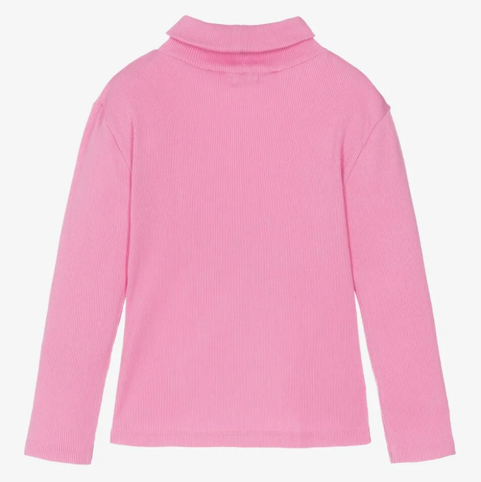 Girls Pink Cotton Roll Neck Top
