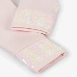 Girls Pink Cotton Sequin Hem Leggings