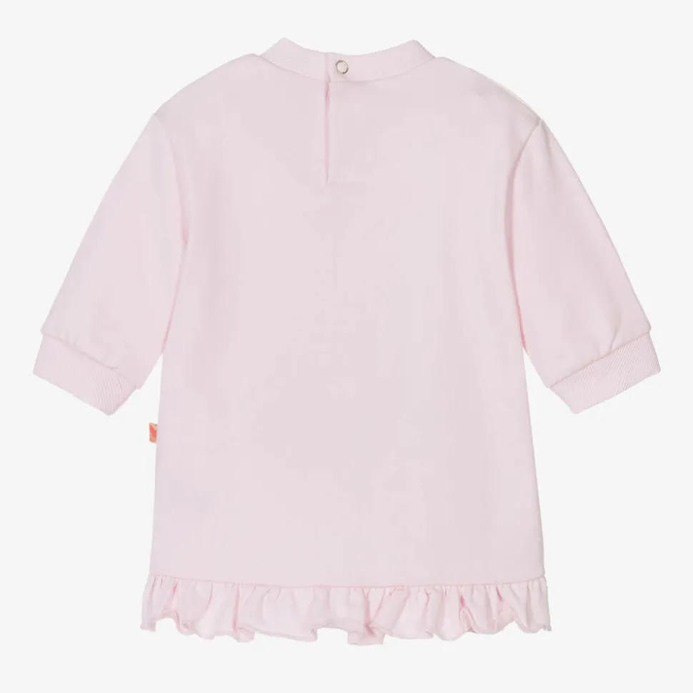 Girls Pink Cotton Sequin Rainbow Dress