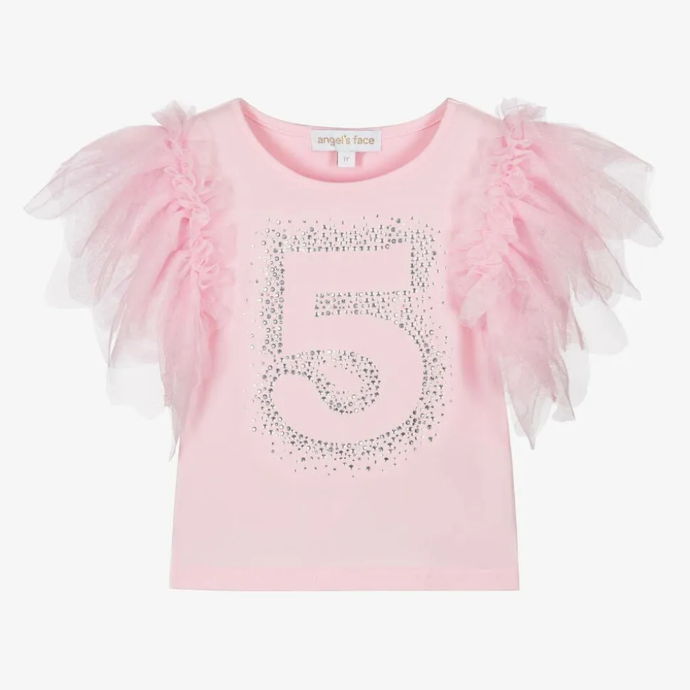 Girls Pink Cotton 5th Birthday T-Shirt