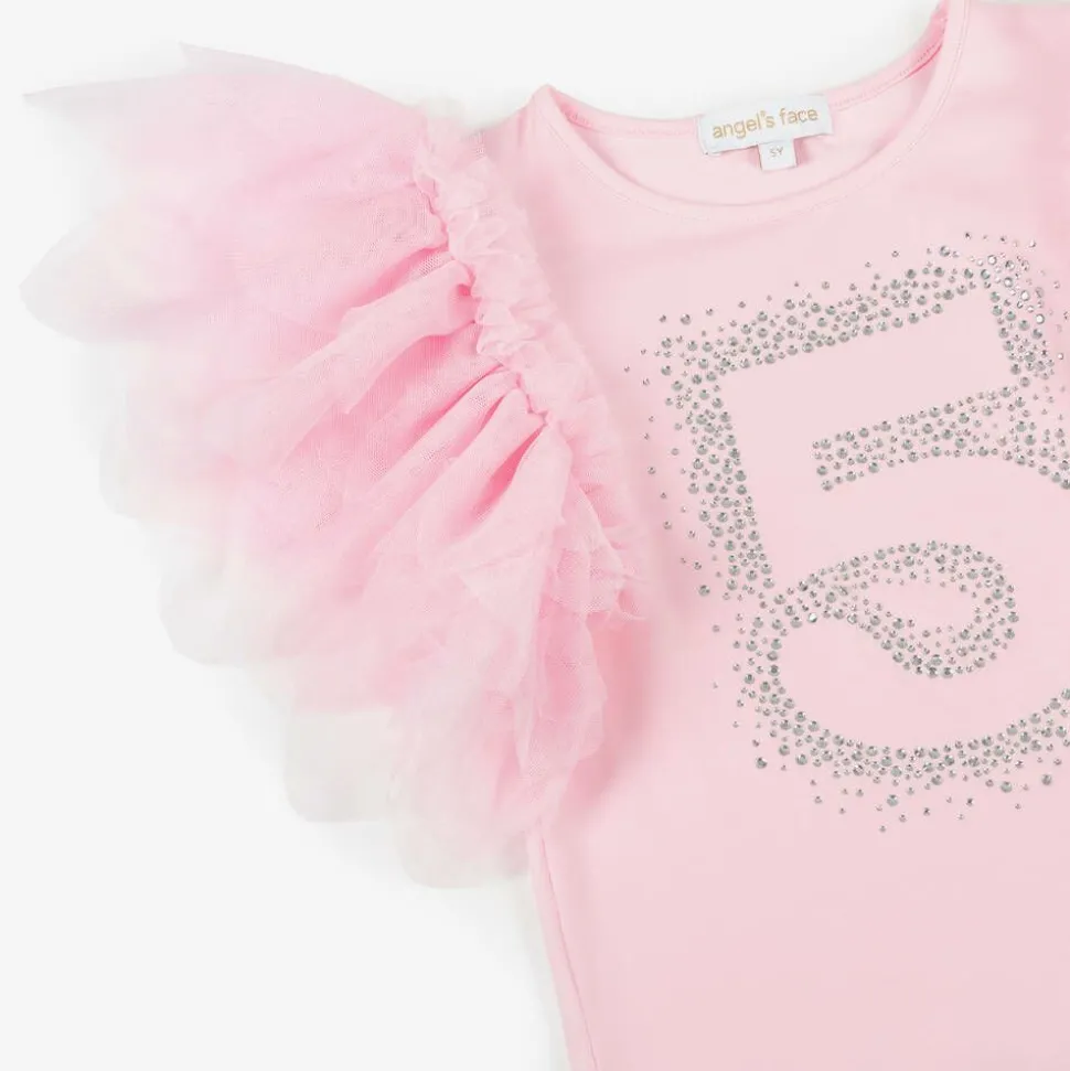 Girls Pink Cotton 5th Birthday T-Shirt