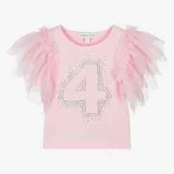 Girls Pink Cotton 4th Birthday T-Shirt