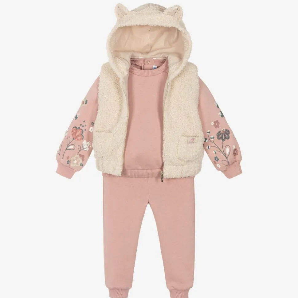 Girls Pink Cotton Tracksuit Set
