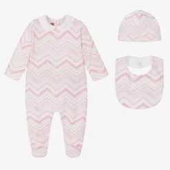 Girls Pink Cotton Zigzag Babygrow Gift Set