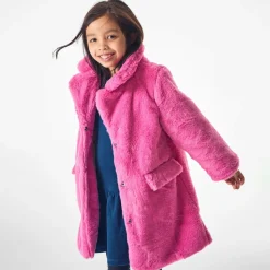 Girls Pink Faux Fur Coat