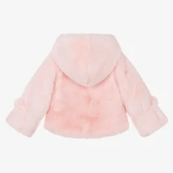 Girls Pink Faux Fur Hooded Jacket
