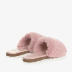 Girls Pink Faux Fur Sliders