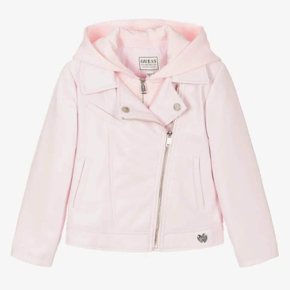 Girls Pink Faux Leather Biker Jacket