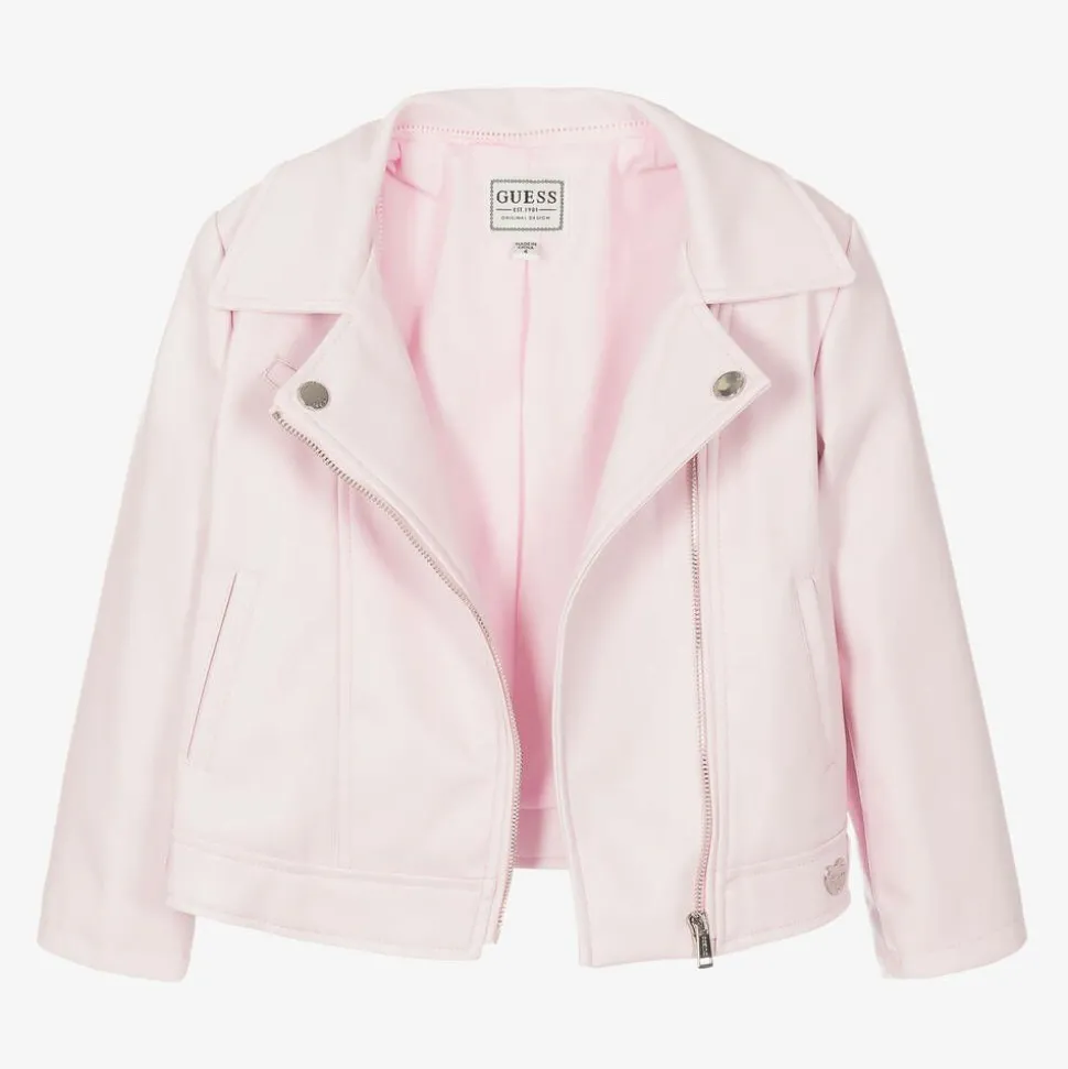 Girls Pink Faux Leather Biker Jacket