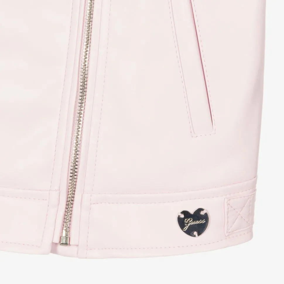 Girls Pink Faux Leather Biker Jacket