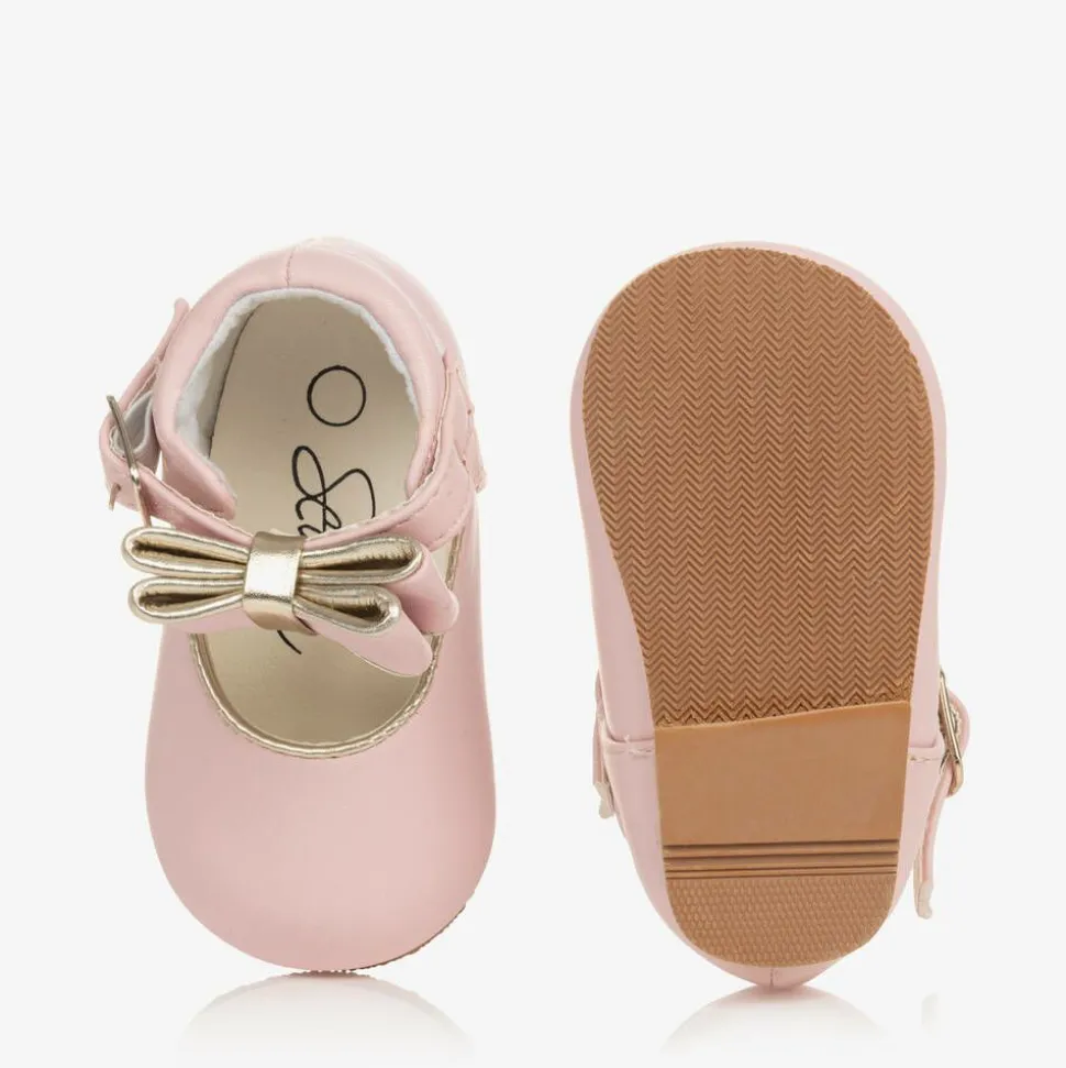 Girls Pink Faux Leather Bow Shoes