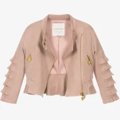 Girls Pink Faux Suede Biker Jacket