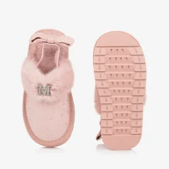 Girls Pink Faux Suede Sparkle Slippers
