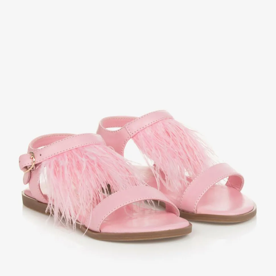 Girls Pink Feather Sandals