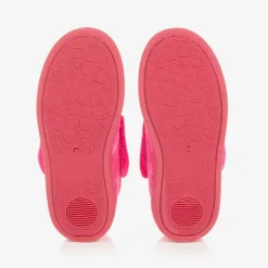 Girls Pink Fleece Dinosaur Slippers