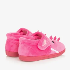 Girls Pink Fleece Dinosaur Slippers