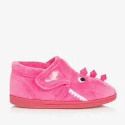 Girls Pink Fleece Dinosaur Slippers