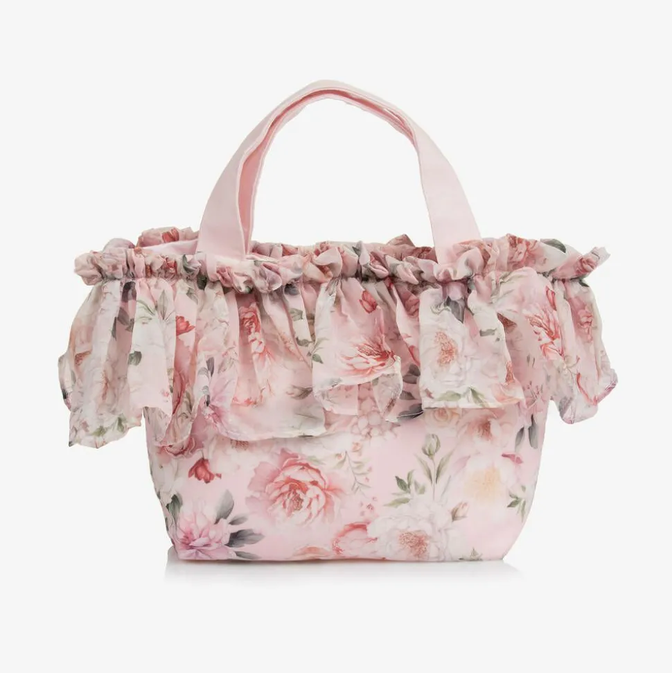 Girls Pink Floral Chiffon Handbag (27cm)
